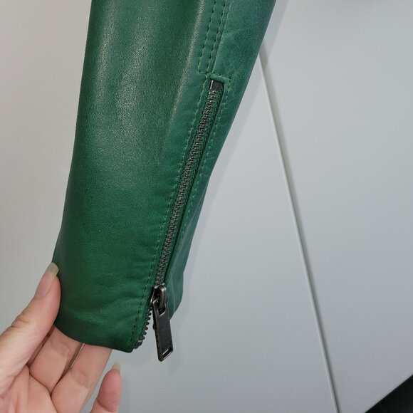 Danier Daria Emerald Green Leather Moto Jacket Size XS - Picture 6 of 13